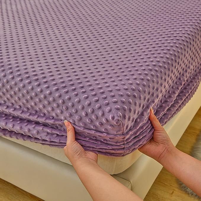 ZIQINPSQ Coral Velvet Fitted Sheet-Thickened Cold-Resistant and Warm Bed Sheets-Soft Velvet Fleece Fitted Sheets with-Elastic All Around. (Purple, Twin)