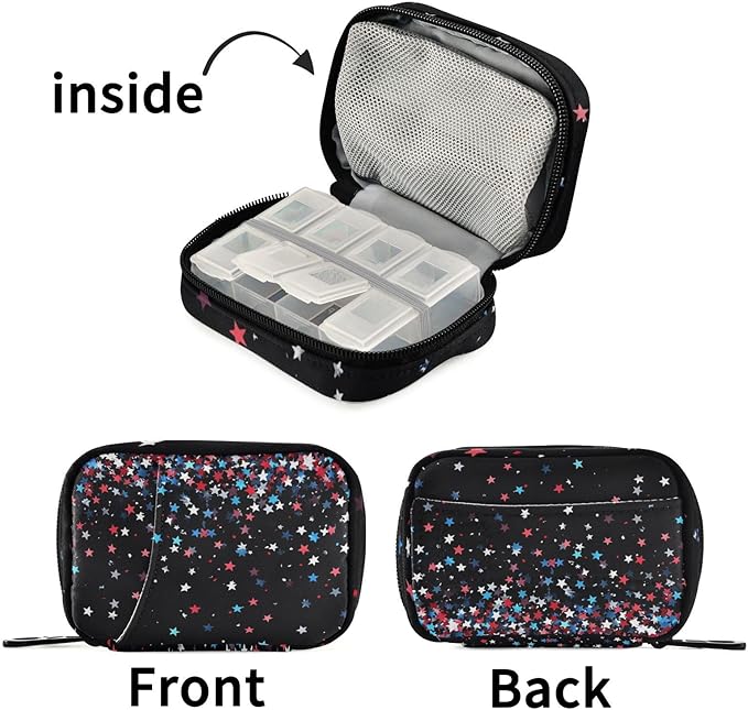 Travel Pill Case Abstract Stars Weekly Small Pill Box 7 Day Pill Box Pill Organizer Bag