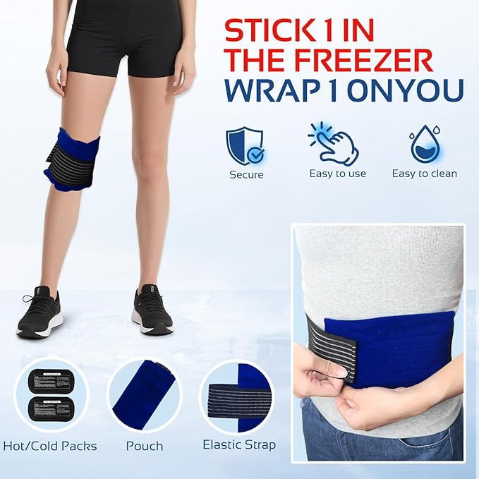 Ice Packs for Injuries Reusable (3-Piece Set) – Hot and Cold Ice Packs for Knee, Reusable Gel Wraps Support, Adjustable Ice Pack Pain Relief for Shoulders, Back Joints Muscles, Knees, Arms and Legs