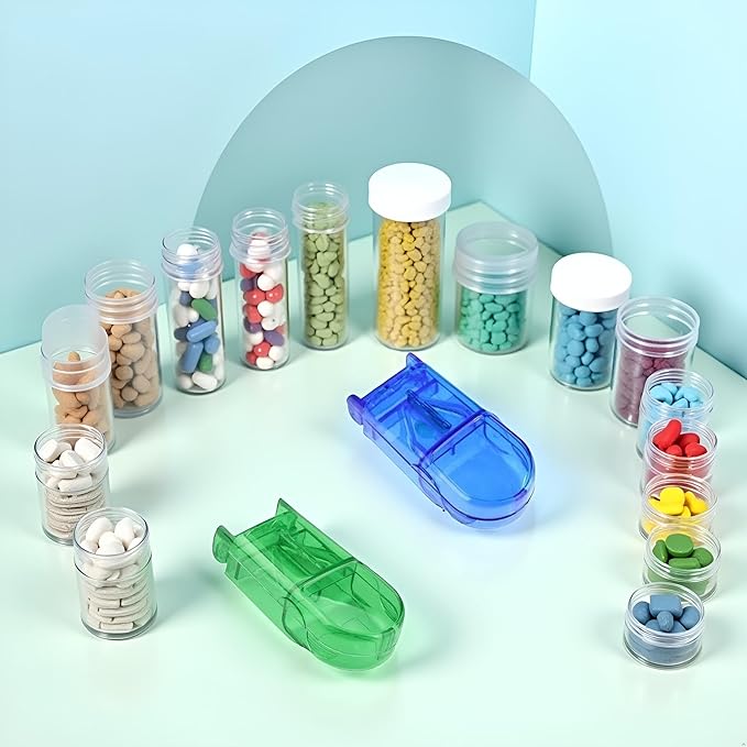 2 Pcs Pill Cutter Splitter, Cuts Pills for Small and Tiny Pills Tablet Splitter with Guard Pill Cutter and Crusher Cuts for Cutting Small or Large in Half Daily Medicine Organizer