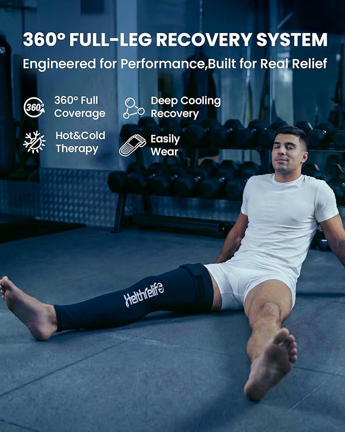 Entire Leg Ice Pack Wrap with Strap and Cutting-Edge Cooling Gel for Cold Therapy, Full Leg Ice Pack for Muscle Soreness & Pain from Foot, Calf to Thigh After Post-Surgery