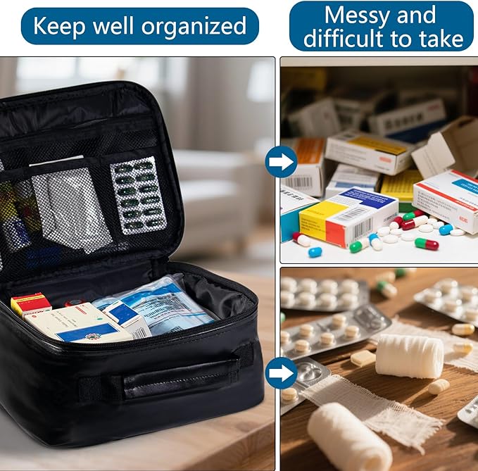 Medicine Bag, PU Leather Pill Bottle Organizer Storage, First Aid Bag Medication Travel Bag for Pills, Vitamins, Medical Supplies for Home, Traveling Hiking Camping (White)