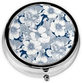 Metal Silver 3 Compartment Pill Box Pocket Portable Mini Travel Pill Case Small Round Decorative Medicine Box Vitamin Pill Organizer with Flower