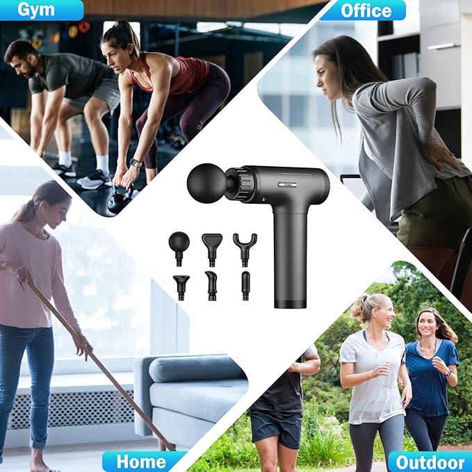 Massage Gun, Massage Gun Deep Tissue, Handheld Back Massager for Athletes, Percussion Muscle Massager with 6 Attachments & 30 Speed, Father's Day, Black (Grey)
