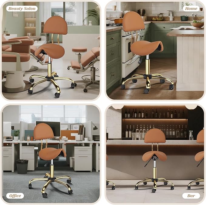 OmySalon Drafting Chair,Ergonomic Office Desk Chair with Back Support,Tall Adjustable Rolling Stool with Footrest & Thick Seat Cushion,Computer Chair (Brown Gold)