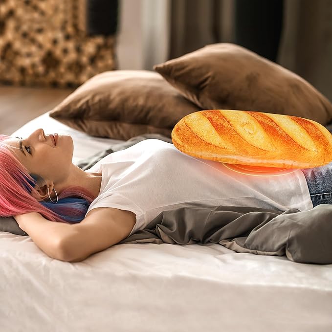 Baguette Bread Heating Pad-USB Heated Plush Stuffed Pillow for Period Cramps and Menstrual Pain Relief,20” Portable Electric Bread Plush Heat Pad,Plushies Gifts for Girls Birthday