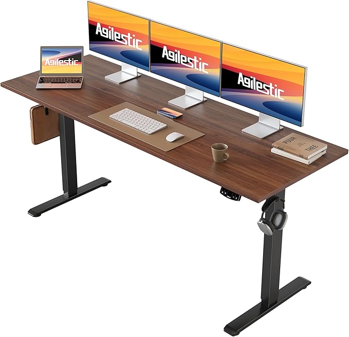 Agilestic Electric Standing Desk, 63 x 24 Inches Height Adjustable Desk, Sit Stand up for Work Office Home, Ergonomic Rising Computer Table with Memory Preset, Dark Walnut