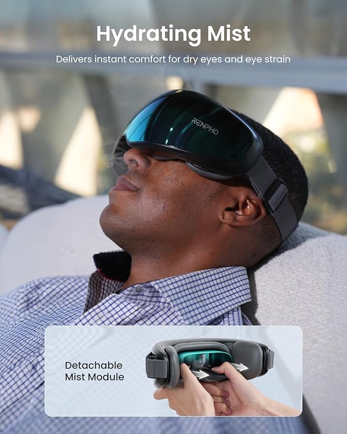 RENPHO Eye Massager with Mist & Temple Massage, Birthday Gifts for Women Men Mom Her,FSA Eligible HSA Temple Massager for Migraines,Head Circumferences 21.7in to 27.5in Eyeris Caligo