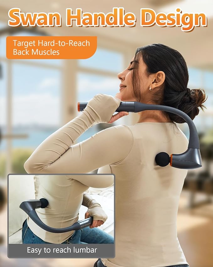 Convertible Massage Gun Deep Tissue for Back Neck Muscle Pain Relief - Electric Handheld Percussion Shoulder Massager Tool with Detachable Long Handle Portable Case，FSA-HSA Eligible