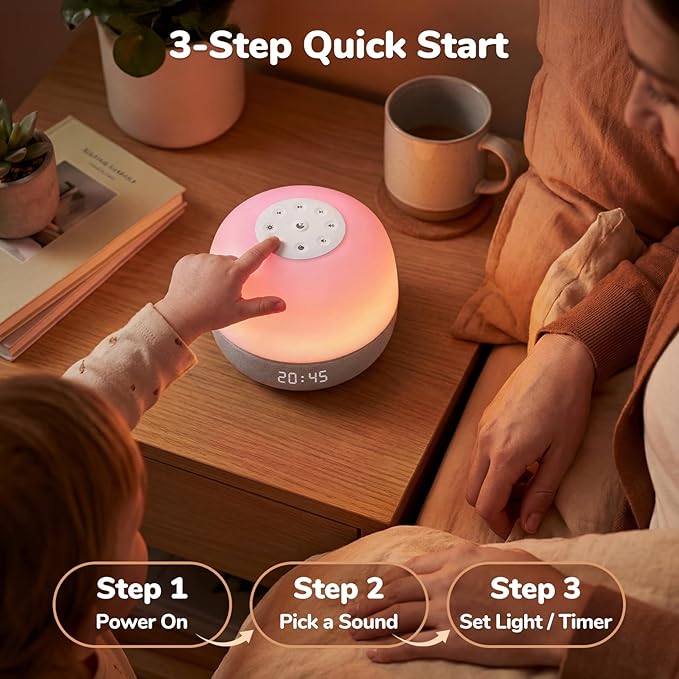2025 Mom's Choice Awards | Sound Machine Baby White Noise Machine with Sunrise Alarm Clock & App Control – 360° RGB Night Light, Sleep Soother for Adults & Kids, Newborn Essentials Shower Gift