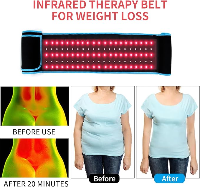 Red Light Infrared Therapy Belt: Pain Relief Device LED Red Light Therapy Lamp Near Body Large Pad Wrap with Timer Control for Back Shoulder Waist Muscle Black