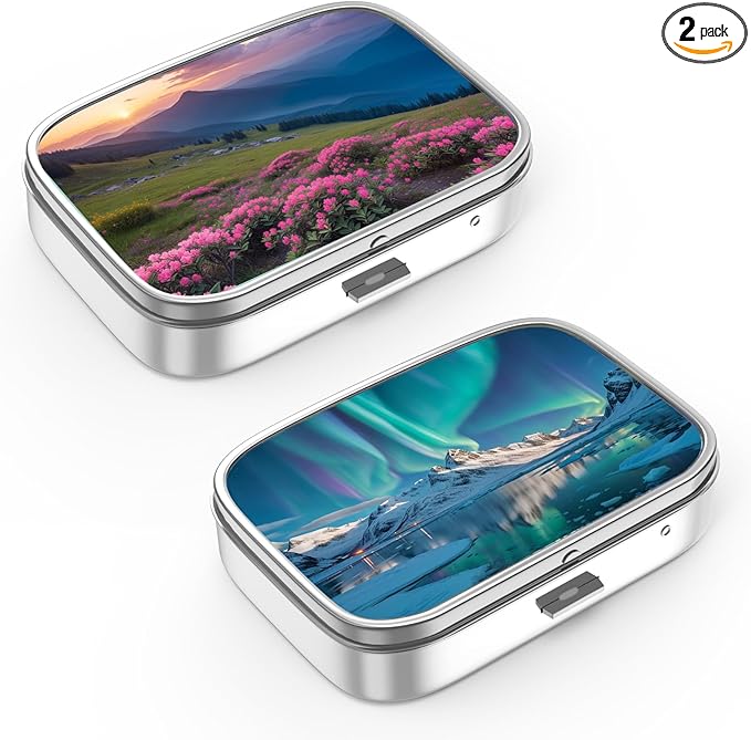 Pill Box 2 Compartment Small Pill Case,Portable for Pocket or Purse Pill Organizer Pill Container Holder to Hold Vitamins, Medication, Fish Oil and Supplements(2PCS)