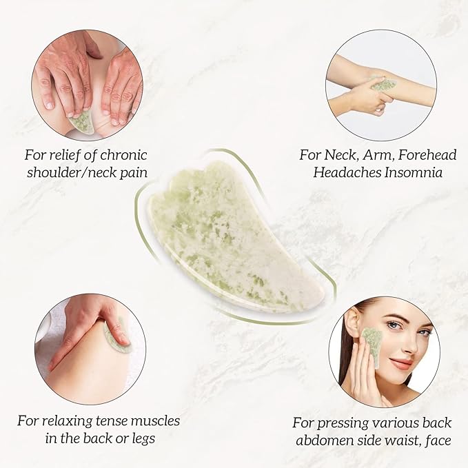 Gua Sha Facial Tools Set of 3 Guasha Massage Tool Jade Gua Sha Scraping Massager for Face,Neck, Eyes and Body,Jade Stone Guasha Board 3 Packs (Jade Set of 3)