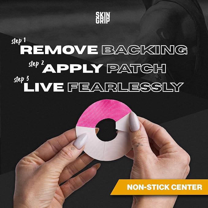 Skin Grip Universal Adhesive Patches for CGM and Insulin Pumps with Cutout (20-Pack), 0.8-Inch Hole, Waterproof & Sweatproof for 10-14 Days, Glucose Monitor Patch, Diabetic Sensor Cover, Pink