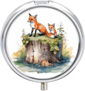 Hand Drawn Fox Pill Box Travel Pill Case for Purse Pocket Weekly Medicine Organizer with Mirror 3 Compartment Round Medicine Case Portable PillcaseHolder for Daily