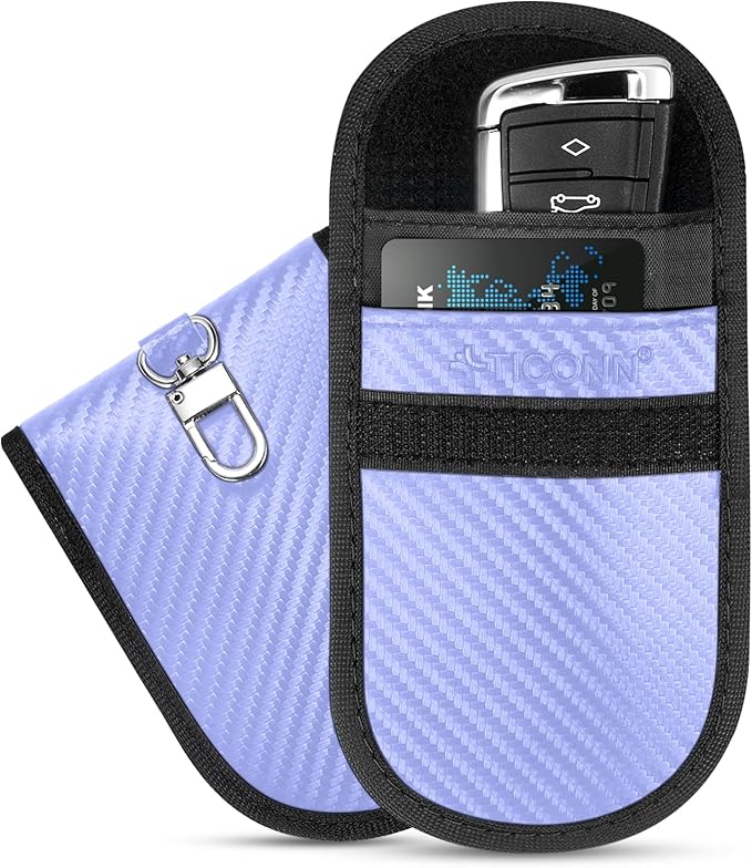 TICONN 2PK Faraday Bags for Car Keys Fob, 3.25"X4.75" Faraday Cage Protector, Car RFID Signal Blocking, Anti-Theft Pouch Anti-Hacking Case Blocker (Blue, S)