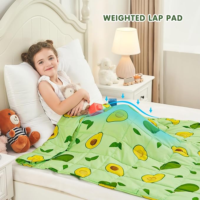 yescool Weighted Blanket 7 Pounds Cooling Weighted Lap Blanket, Green Avocados Heavy Blankets for Sleeping, Breathable Weighted Throw Blanket Gifts for 60-80lbs, 40"x60"