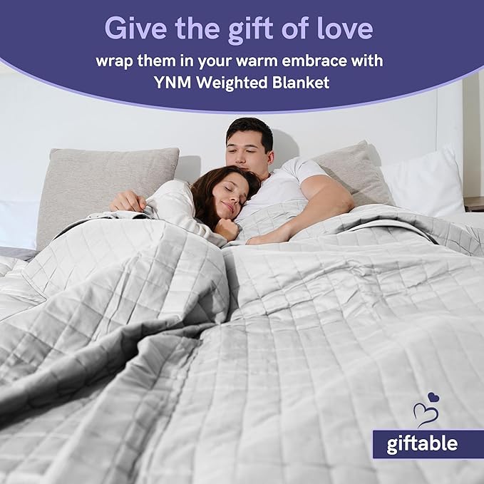 YnM 12lbs Weighted Blanket for Adults, Cotton Heavy Bed Throw Blanket with Cooling Glass Beads for All Season Use, Ideal for ~110lbs (48x72 Inches, Twin/Full, Light Grey)