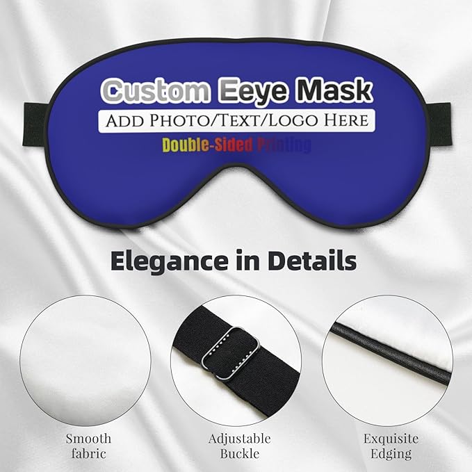 Personalized Eye Mask Add Picture Text Image Logo Custom Travel Sleeping Masks for Home Office Customized Sleep Mask for Men Women Blocks Light Adjustable Strap Blue
