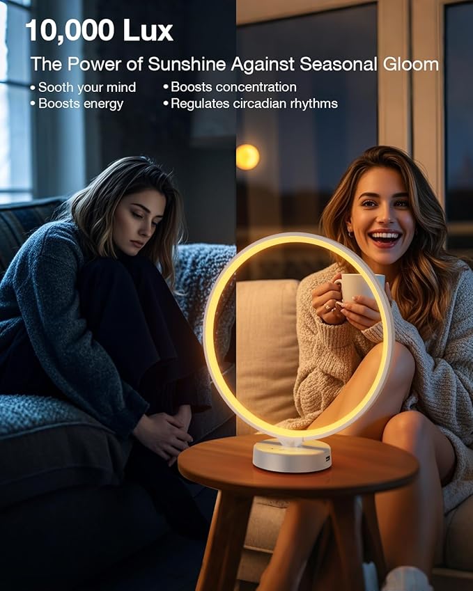 Sun Lamp 10000 Lux Light Therapy Lamp, UV-Free with Remote Control, 3 Color Temperatures, 4 Bright Levels & Timer, Seasonal Sunlight for Home, Office