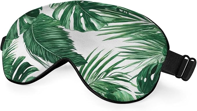 Tropical Palm Leaves Sleep Mask Eye Mask Green Jungle Leaves Floral Sleep Mask Light Blocking Adjustable Smooth Soft Eye Masks for Women Deep Rest Travel