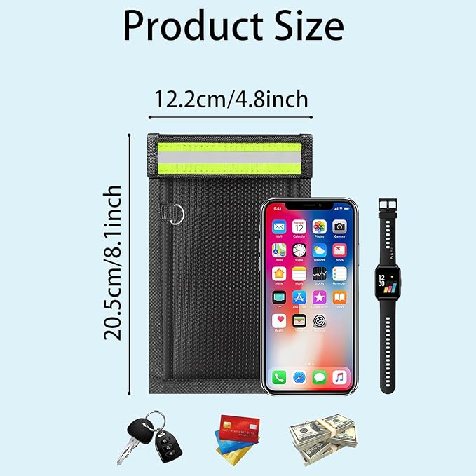 2 Pack Faraday Bags for Phones & Car Keys, Cell Phone Signal Blocking Pouch, Anti-Tracking Anti-Theft EMP Bag, Fireproof & Waterproof Faraday Key Fob Protector with Reflective Strip