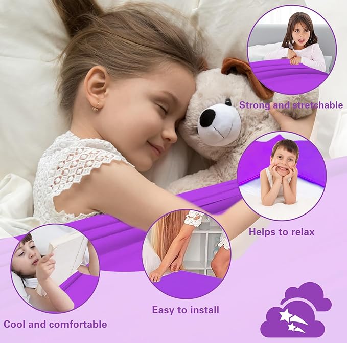 Sensory Sheet for Kids Special Needs Bed Sheet for All Night Comfort - Breathable and Stretchy (Purple, Full)