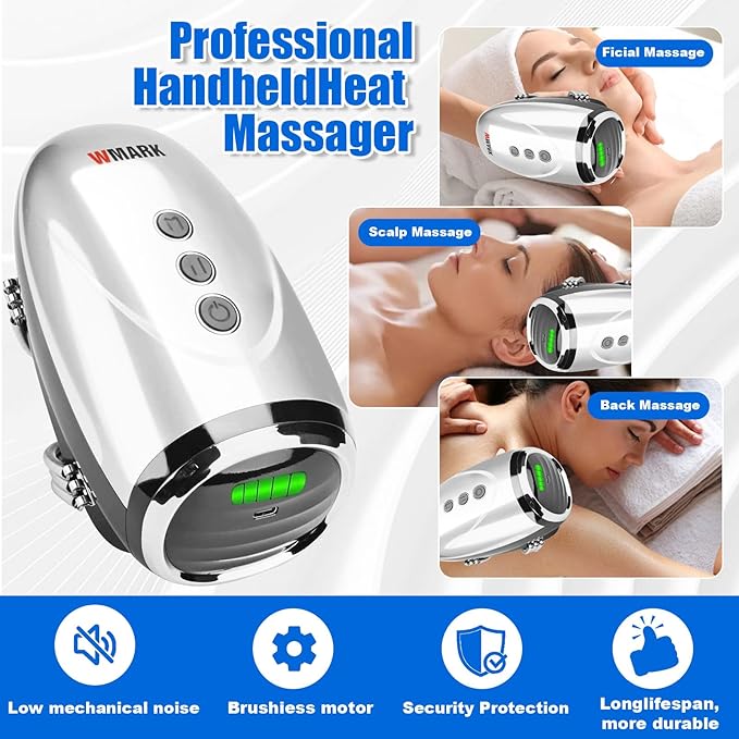 Cordless Handheld/Barber Massager Massager, Charge Neck/Legs/Hand/Face Massager, 2 Massage Nodes 2600AMH-(Silver)