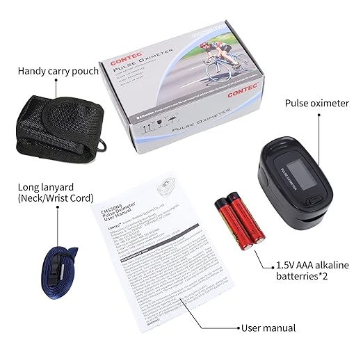 CONTEC CMS50NA Pulse Oximeter Fingertip Blood Oxygen Saturation Monitor SpO2 and PR Value Waveform Blood Oxygen Neck/Wrist Corda, Black