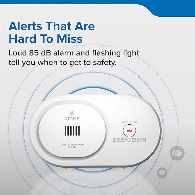 Kidde Carbon Monoxide Detector, AA Battery Powered, Portable for Travel or Home, 85 dB Alarm, LED Status Light Indicators, 5th Edition, COB