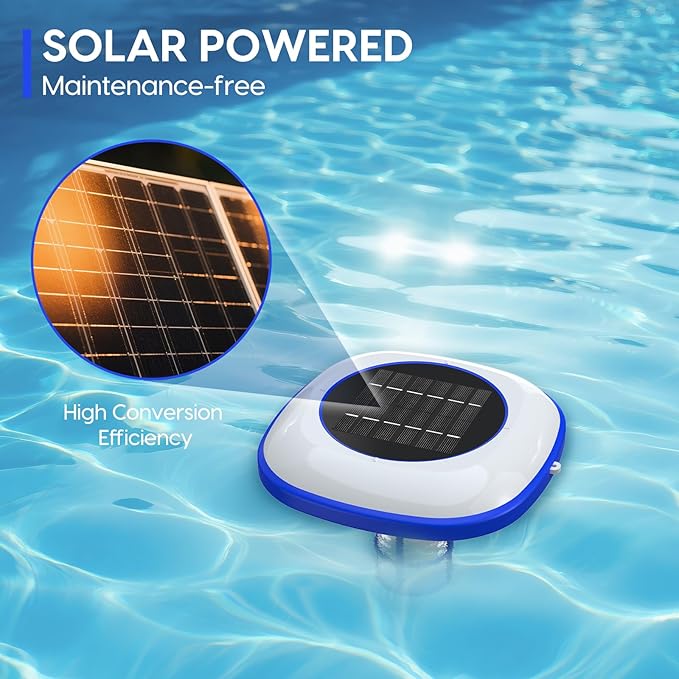 Solar Pool Ionizer Floating Water Cleaner, 85% Less Chlorine, Keeps Pool Water Crystal Clear for Fresh and Salt Water Pools Spas, Reusable