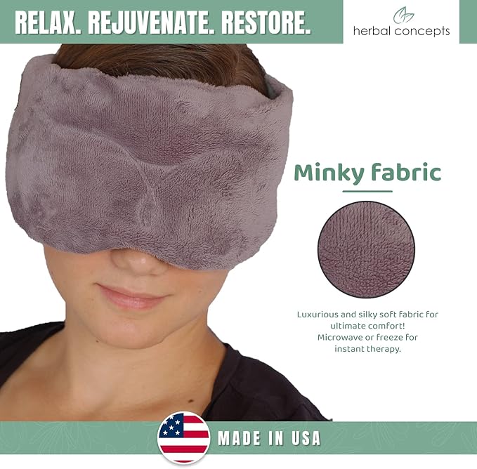 Herbal Concepts Aromatherapy Eye Shaped Microwaveable Wrap Made of Organic Flaxseed, Yarrow, & Hops for Eye | Sinus Mask Relieves Sinus & Headache | Available in Blue