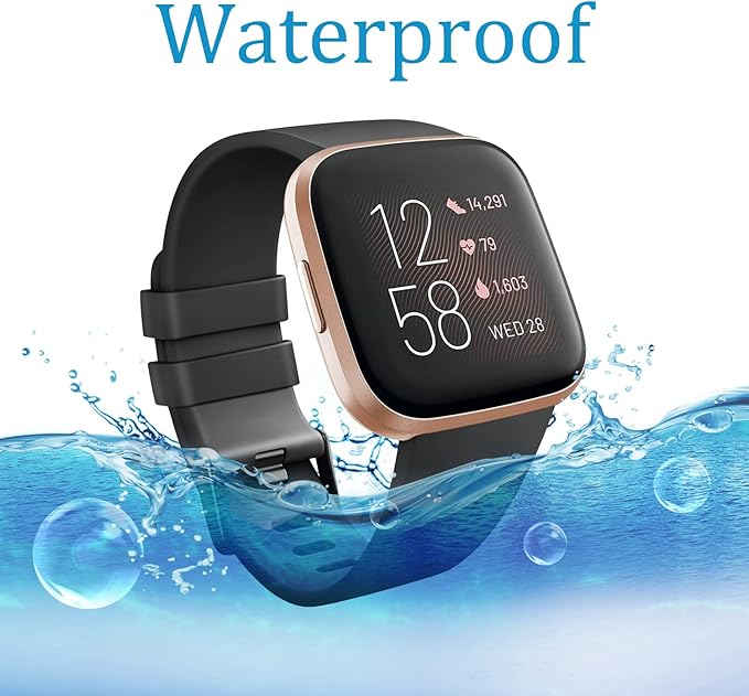 Mugust Sport Bands Compatible with Fitbit Versa, Classic Soft Silicone Replacement Wristbands Straps for Fitbit Versa 2 Smart Watch Women Men (Small,Black)