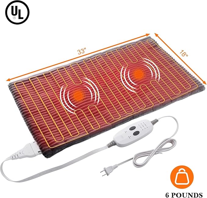 Massaging Heating Pad for Neck and Shoulders and Back, Large Electric Heating Pad for Back Pain Relief with 3 Heat Levels, 4 Massage Settings, 4 Massage Motors (Dark Grey, 33'' * 18'')