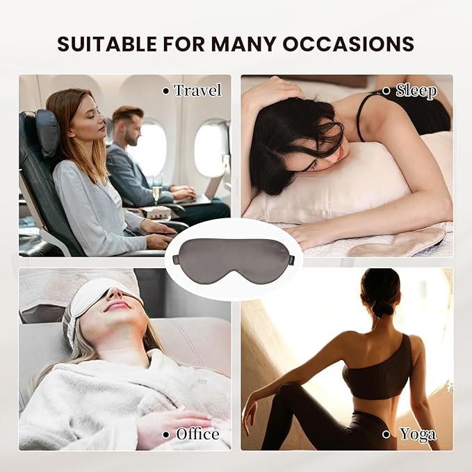 THXSILK Sleep Mask 100% 25 Momme Pure Mulberry Silk Super Smooth Cooling Sleep Eye Mask Blackout for Women/Man/Kids, Eye Cover with Wide Head Strap for Good Night Sleep, Charcoal