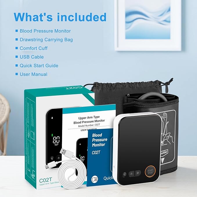Blood Pressure Monitor Upper Arm - Bluetooth iOS & Android Compatible One-Button Operation Voice Broadcast Large LED Display Backlit 2x120 Memory Adjustable Cuff 8.7"-16.5" with Storage Bag Black