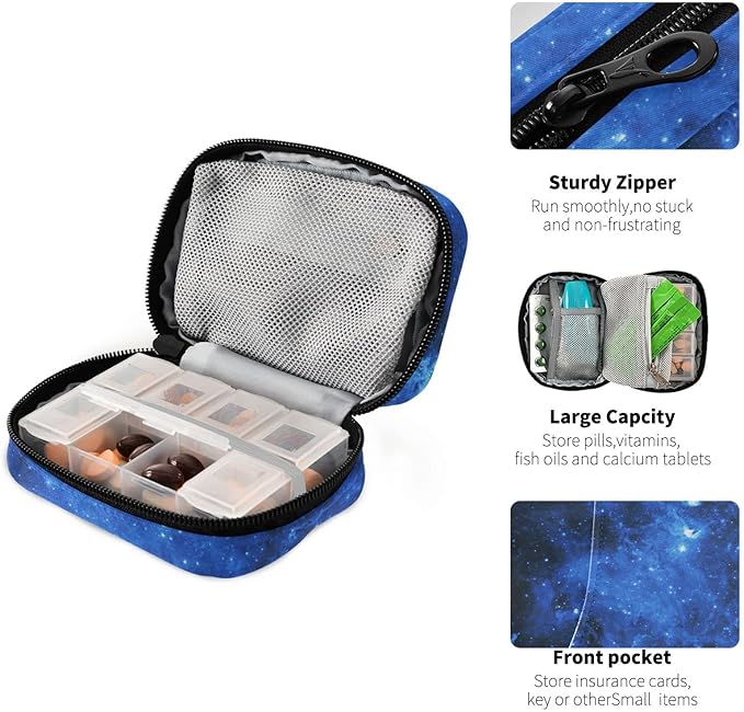 Star Sky Pill Box 7 Day Pill Case Travel Pill Organizer Bag with Zipper Portable Weekly Vitamin Medicine Supplement Holder Pouch Bag