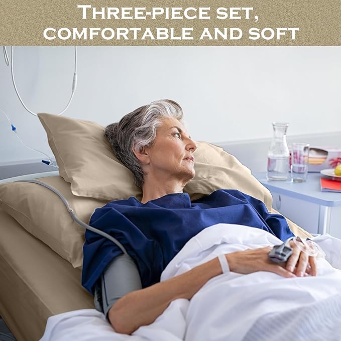 Moukeren 6 Pcs Hospital Bed Sheets Set Deep Pocket Fitted Sheet 36 with Elastic All Around Easy Care Knitted Jersey for Home/Nursing Home (Khaki)