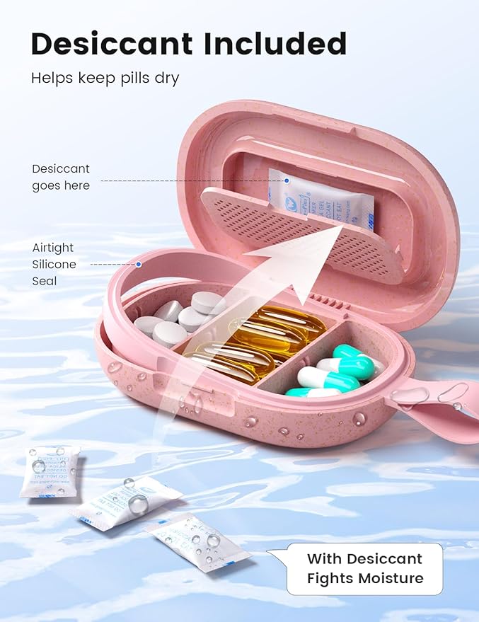 Travel Pill Organizer, Adjustable 3-6 Compartments Portable Pill Box, Small Pill Case Daily Medicine Container Moisture Proof Storage to Hold Vitamin Supplement Fish Oil for Pocket Purse-Blue