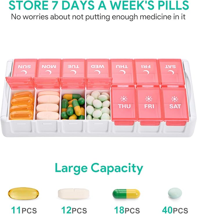 TookMag Weekly Medicine Pill Organizer 2 Times a Day, Easy Fill AM PM Pill Box, Large Capacity Quick-Refill 7 Day Pill Cases for Pills/Vitamin/Fish Oil/Supplements (Patent Registered)