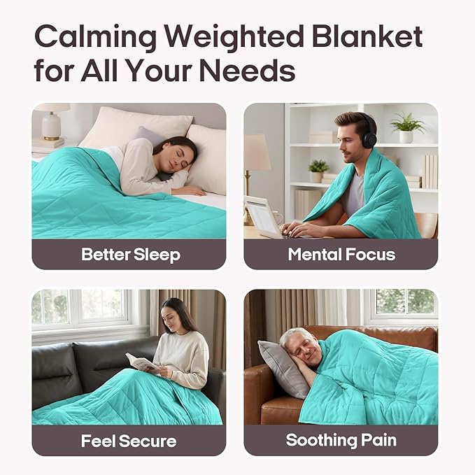 ZonLi Weighted Blanket for Adults(48"x72",15lbs, Dark Green) Twin Size High Breathability Cooling Heavy Blanket, Soft Material with Premium Glass Beads,All-Season.