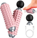 Mini Electric Massage Roller 4 Speeds Vibrating Massage Ball, 2-in-1 Portable Muscle Massager Gun & Roller for Muscle Relief, Detachable Heads, Rechargeable, For Fitness, Office, Travel (Pink)