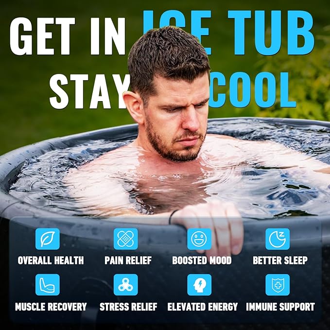 Inflatable Ice Bath Tub for Athletes - Cold Plunge Tub Compatible Water Chiller, Insulated Lid, EVA Groundsheet, Backpack, 150 Gallon, 59" L x 31.5" W x 23.6" H