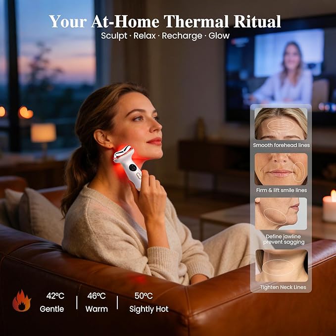 Cold Heat Facial Massager,7 Color Red Light Therapy Face Neck Lift Sculpt Device,Hot Electric Gua Sha Tool & Cooling Depuffing Wand,for Skin Care,Contouring,Firming