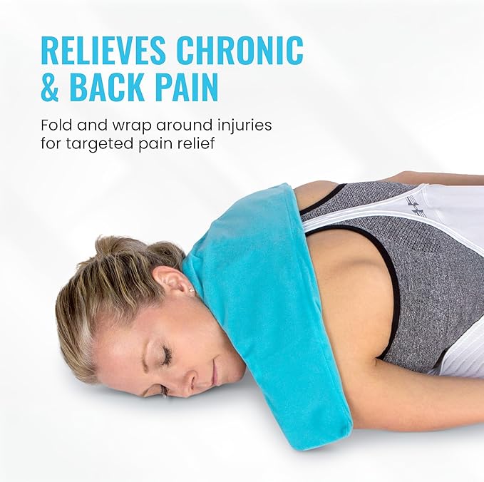 ICEWRAPS Clay Neck Ice Pack Wrap with Cover - 7"x28", Blue Long Reusable Cold Therapy Wrap | Relieves Chronic & Back Pain | Multipurpose Cold Pack
