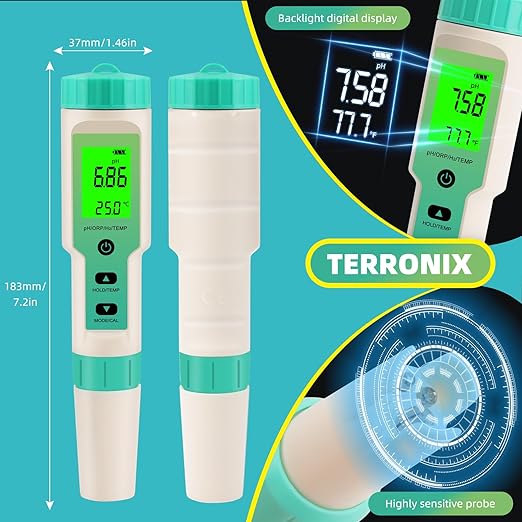 Hydrogen Water Tester, 4-in-1 pH H2 ORP Temp Meter, High Accuracy Hydrogen Tester for Water, Portable ORP Meter for Drinking Water, Aquarium, Hydrogen Water Bottle, Home and Lab Use, Pool