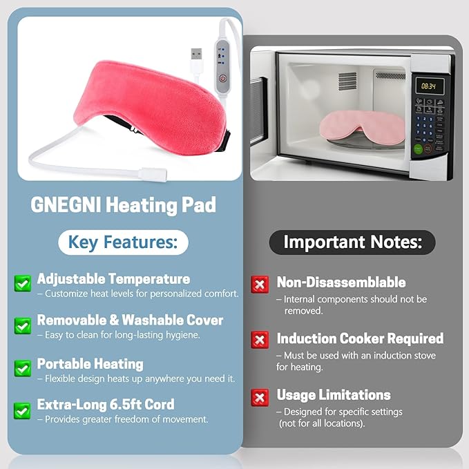 Heated Eye Mask, Graphene USB Warm Compress for Dry Eyes, Blepharitis, Stye and MGD Relief, 3 Temperature Levels with Washable Cover, Adjustable Strap