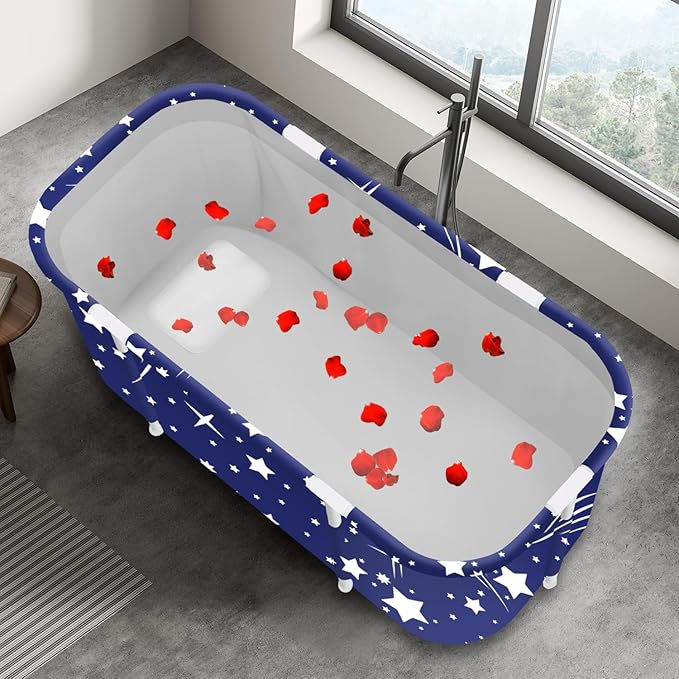 Portable Foldable Bathtub,Foldable Soaking Bathtub for Adults, Freestanding Bathtubs, Hot Bath Tub, Ice Bath, Family Bathroom SPA Tub 47.2x19.7x21.7inch (Star)