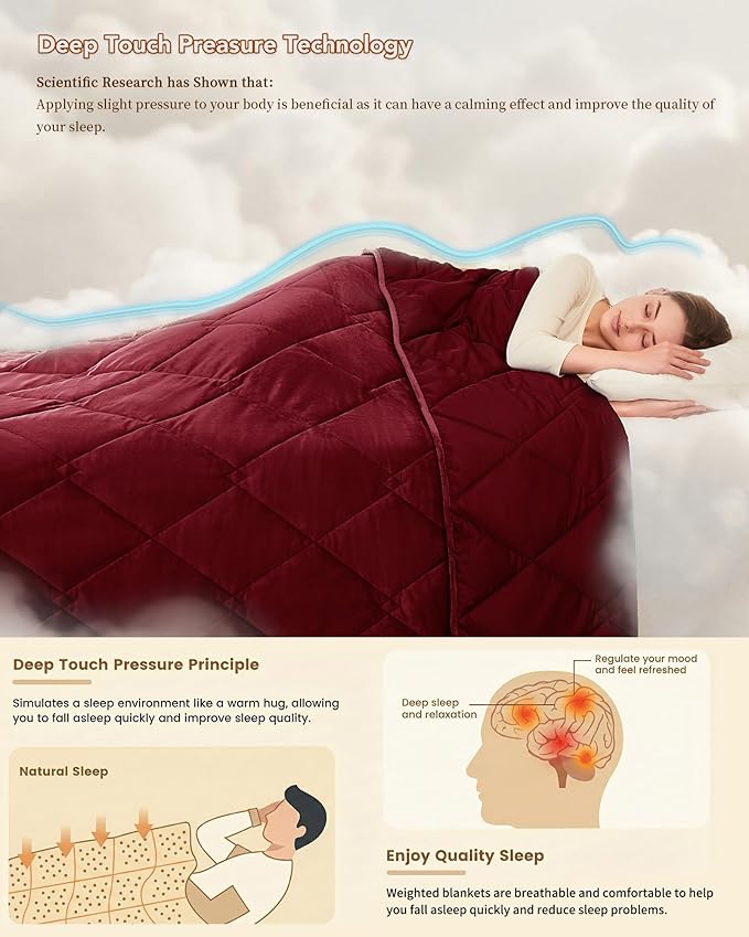 L'AGRATY Queen/King Size Weighted Blanket for Adults 25lbs, 80"x87" — Cooling Breathable Heavy Blanket with Glass for Sleeping Perfect for Hot Sleepers & Couples Machine Washable All-Season Wine Red