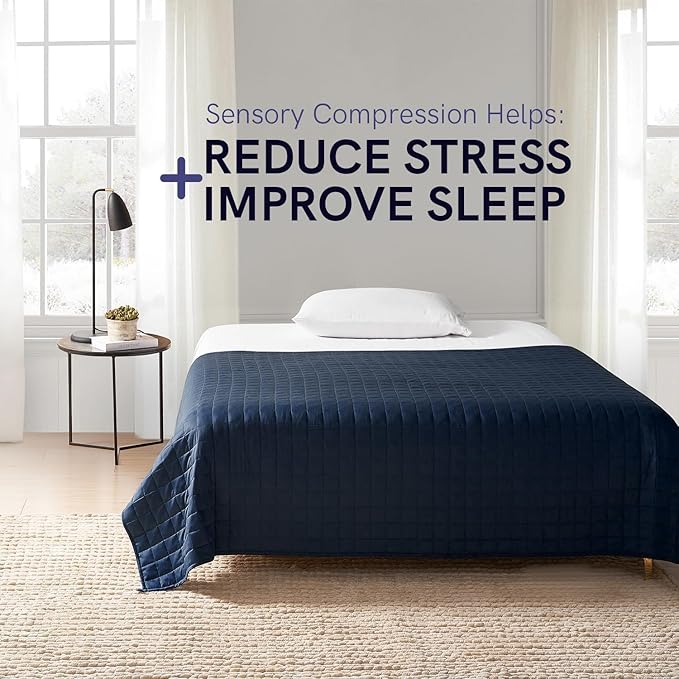 YnM 17lbs Weighted Blanket for Adults, Cotton Heavy Bed Throw Blanket with Cooling Glass Beads for All Season Use, Ideal for One Person of 160lbs (60x80 Inches, Queen Bed, Navy)